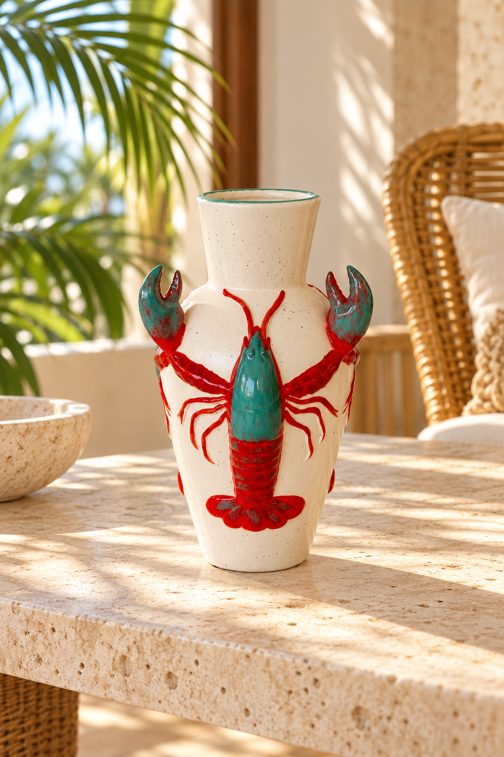 Teal and Coral Lobster Vase