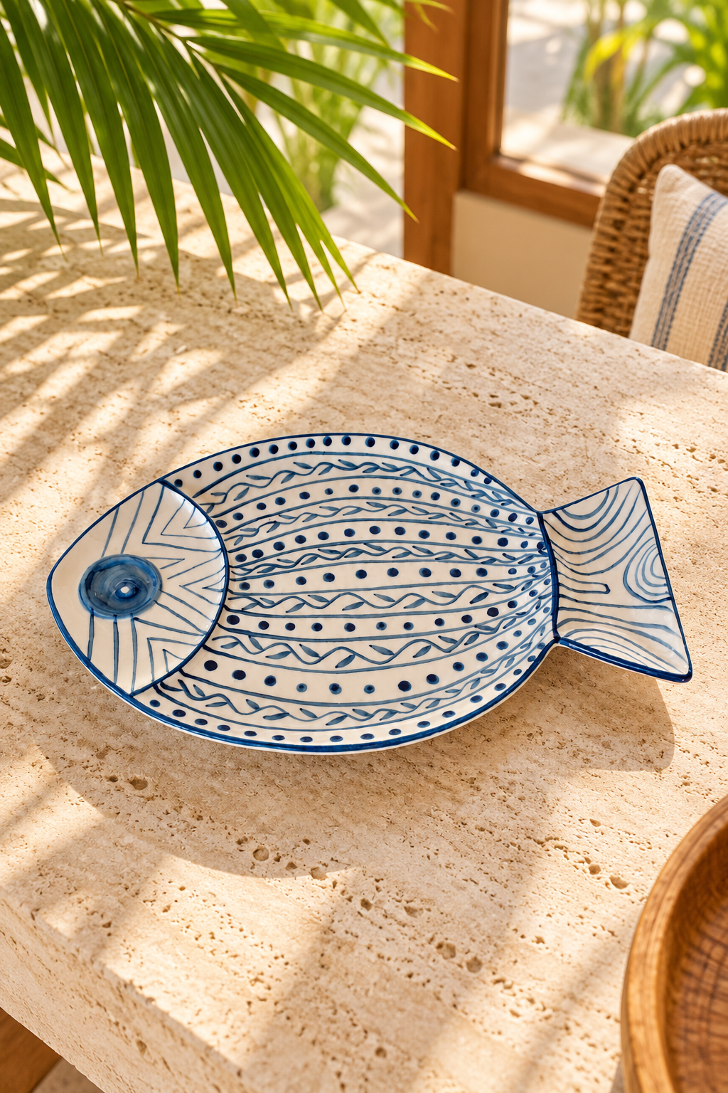 Large Blue Dot Fish Plate