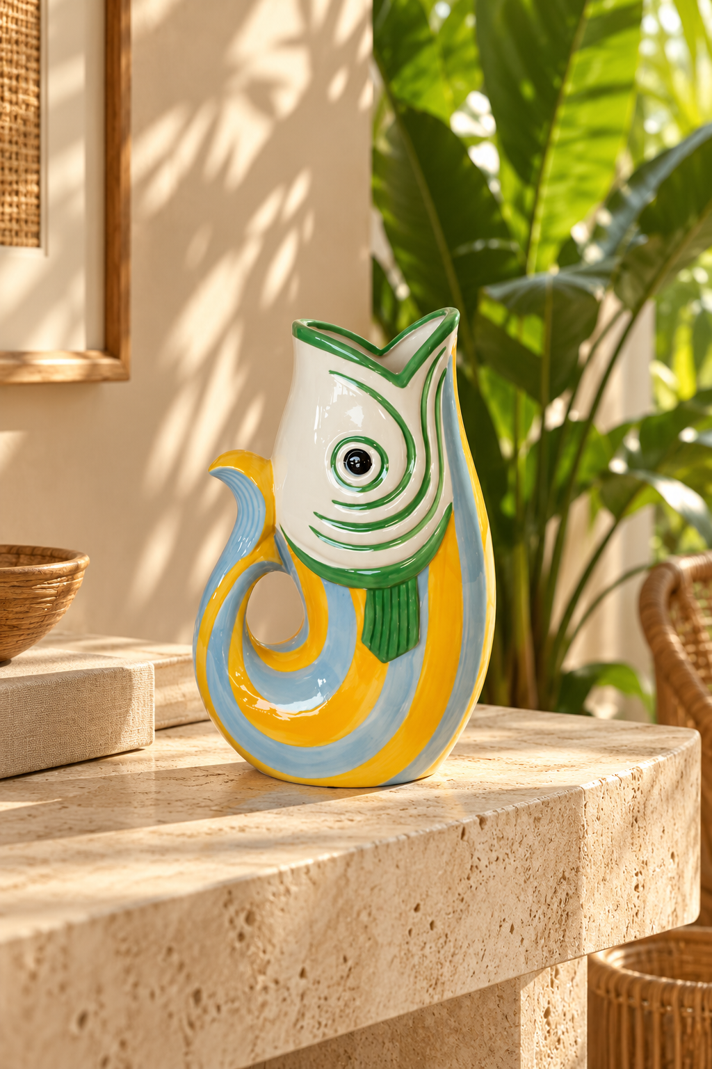 Blue and Yellow Fish Jug