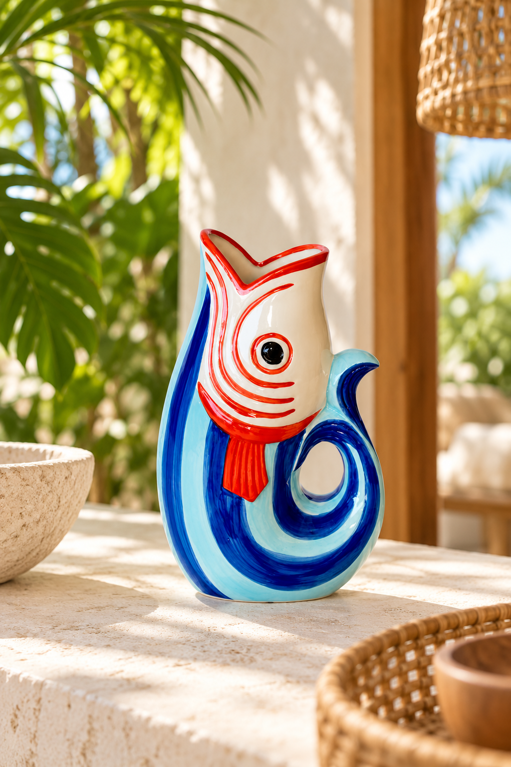Blue Stripe Fish Jug