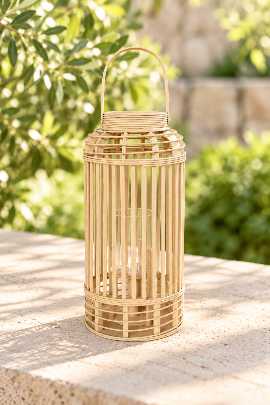Natural Bamboo Lantern with Glass