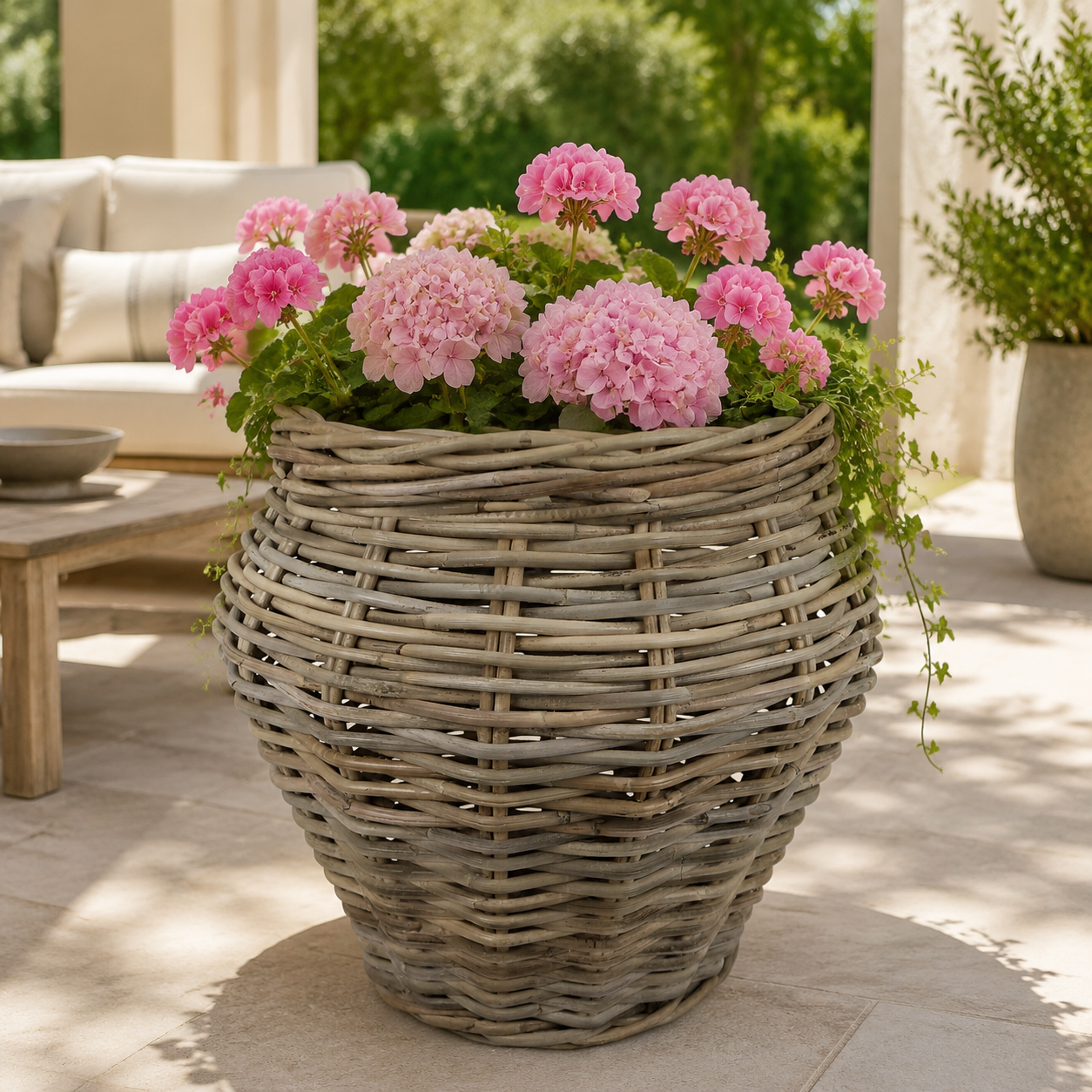 RATTAN THICK PEAR SHAPE BASKET SMALL GREY