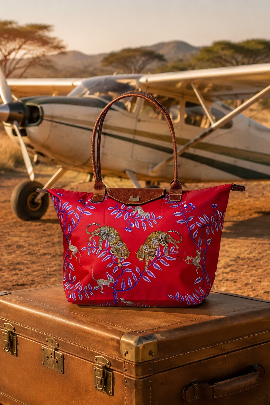 Foldable Safari Tote -Red