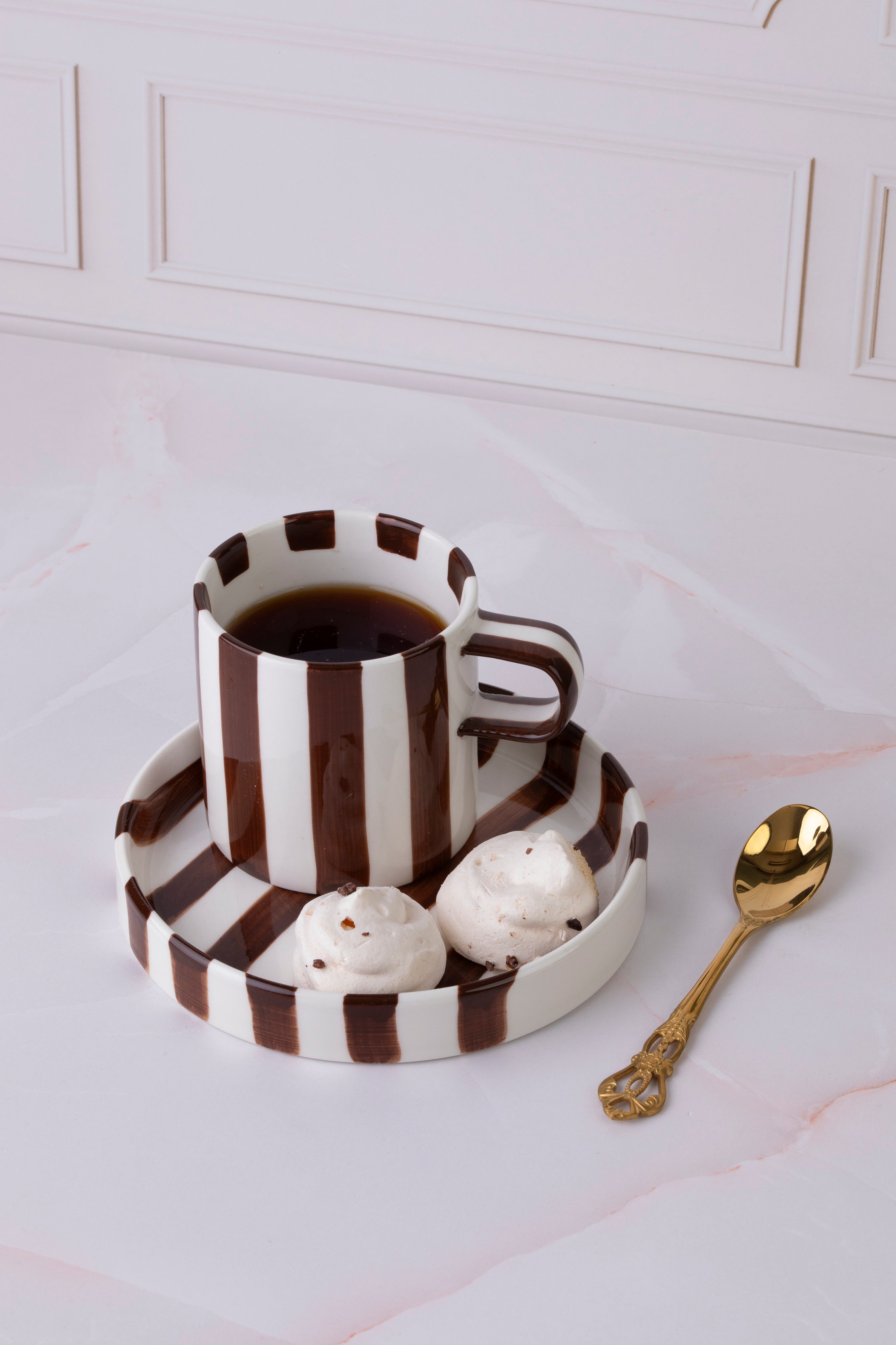 Brown Chelsea Striped Cup & Plate Gift Set