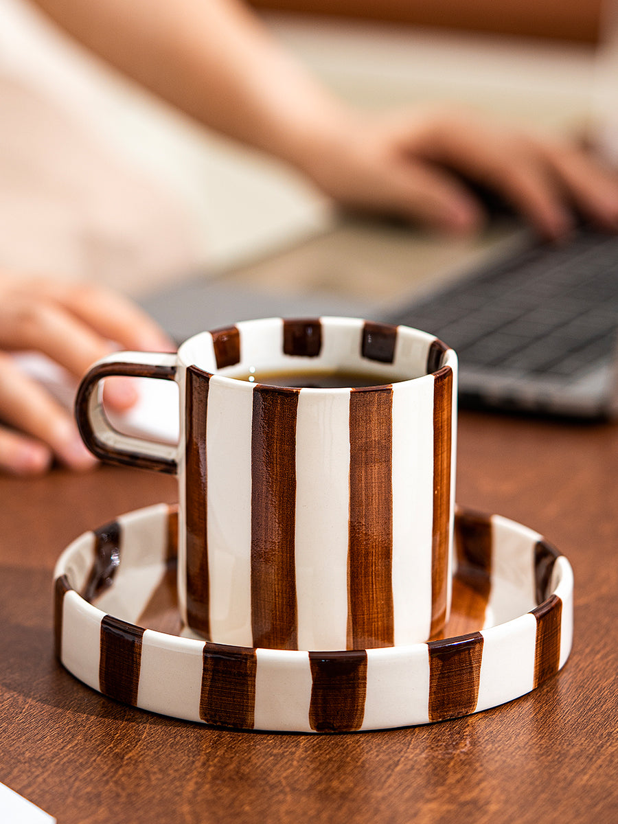 Brown Chelsea Striped Cup & Plate Gift Set