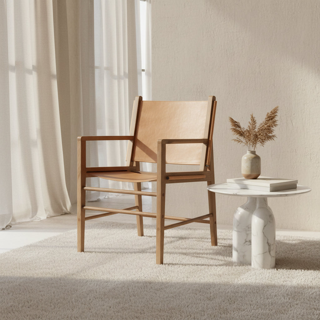 Brown chair with wooden frame on a white background
