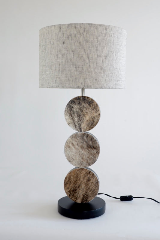 Cow Skin Circle Lamp & Linen Shade