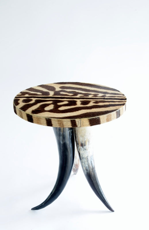 Cow Horn Table with Zebra Skin Top