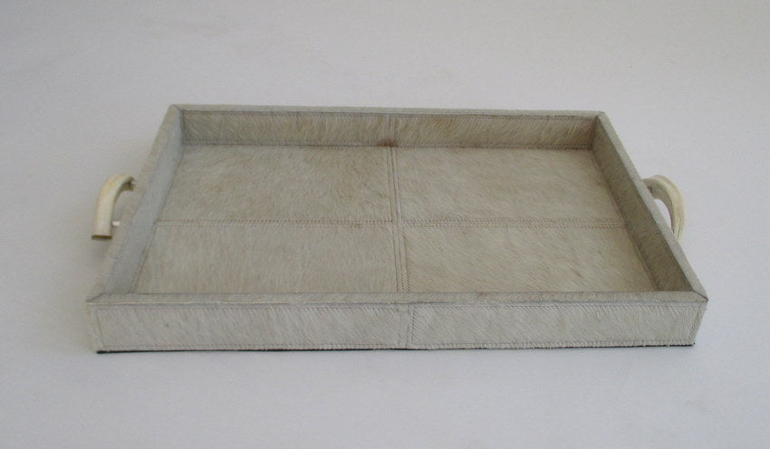 Rectangle Cream cow skin tray with warthog handles