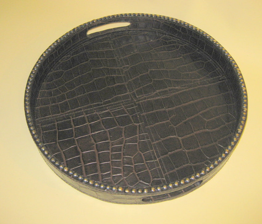 Brown Croc Print Leather Tray - NetDécor 