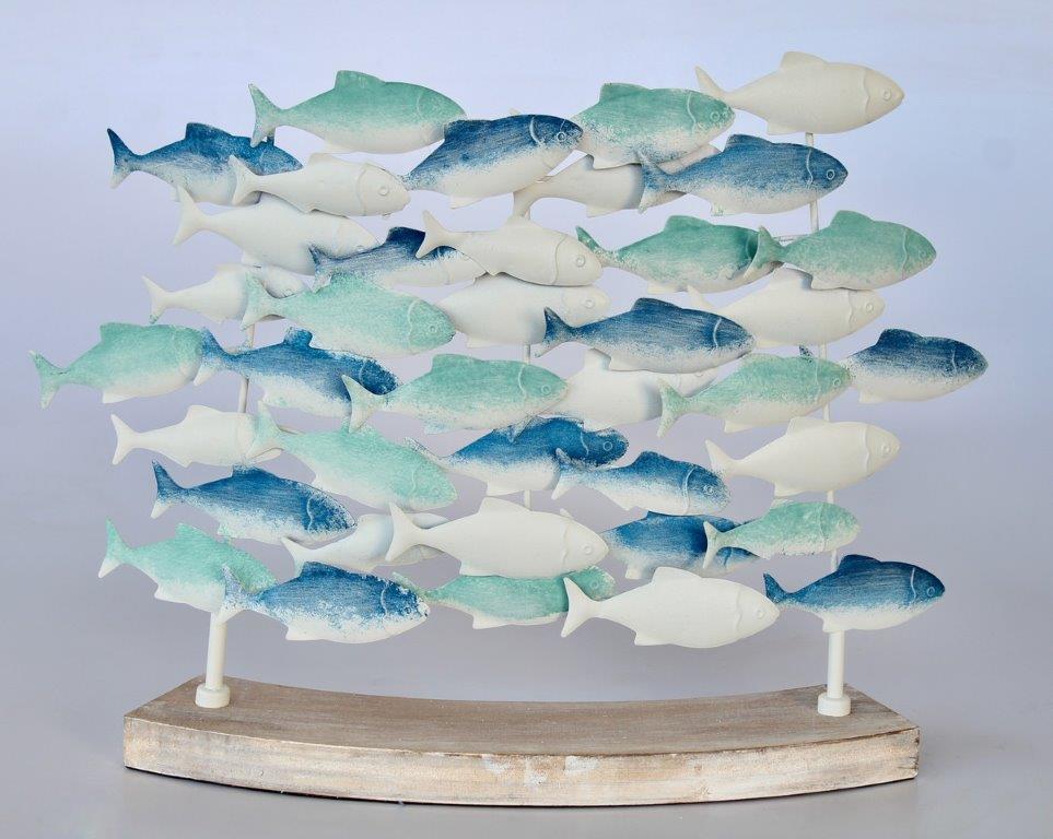 Blue and Green Swimming Fish on Stand