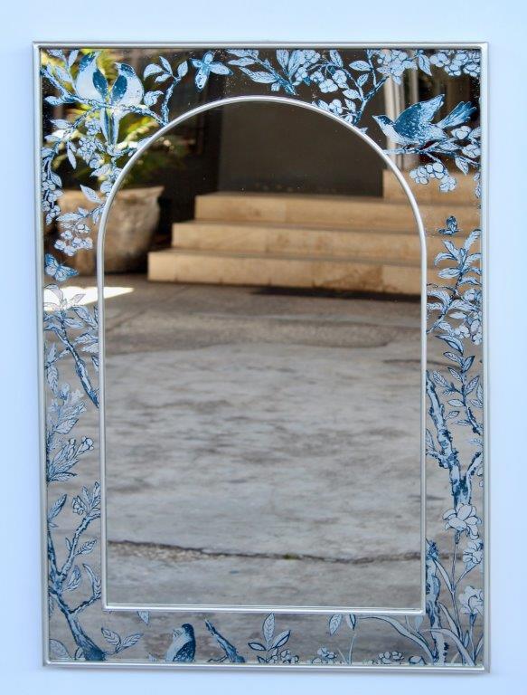 Silver Mirror with Blue Chinoiserie