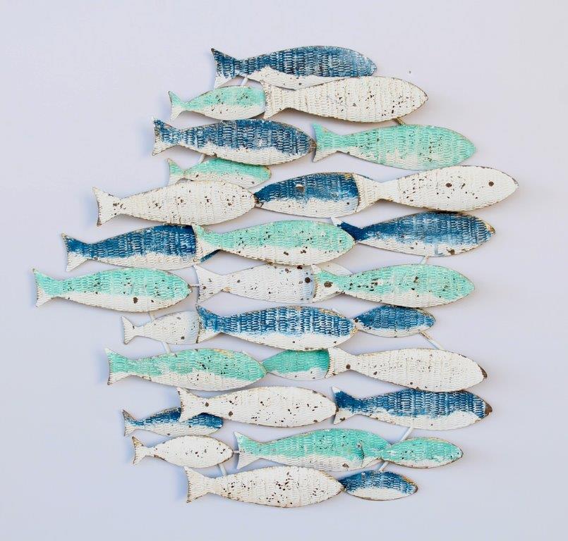 Aqua & White Metal Swimming Fish
