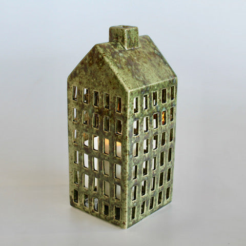 Large Dark Green Ceramic House Candle Holder