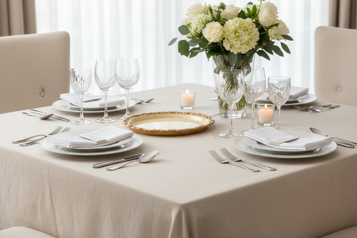 Decorative gold plate on a light beige background