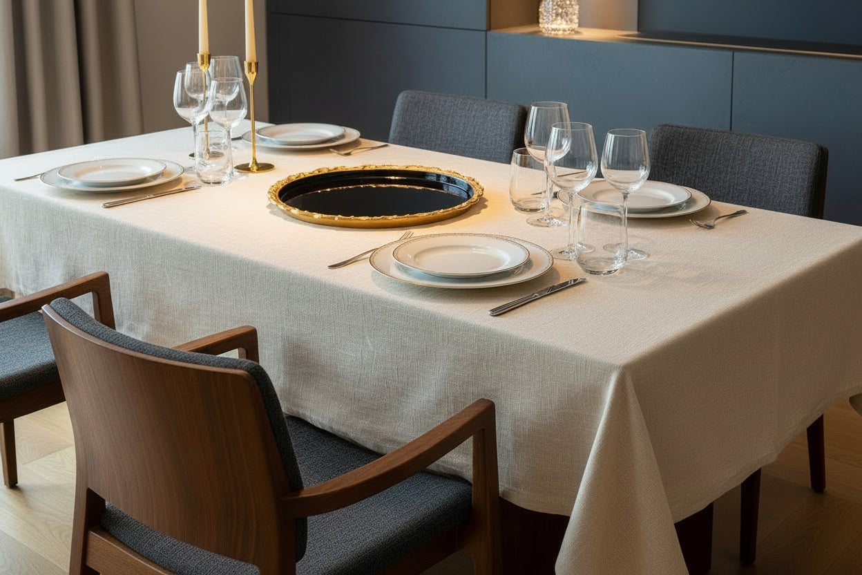 Decorative black tray with gold rim on a white background