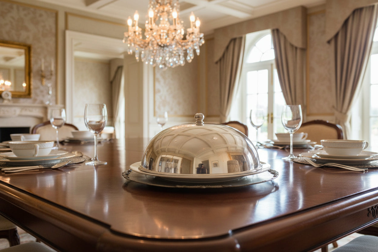Silver cloche on a white background