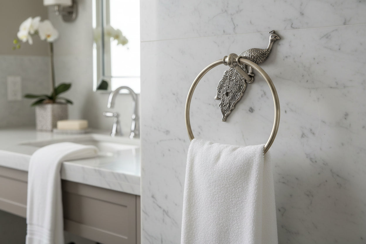 Towel Ring Peacock - Pewter
