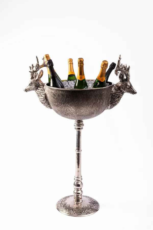 WINE COOLER ON STAND STAGS ANTIQUE SILVER
