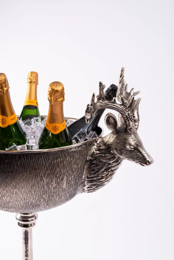 WINE COOLER ON STAND STAGS ANTIQUE SILVER
