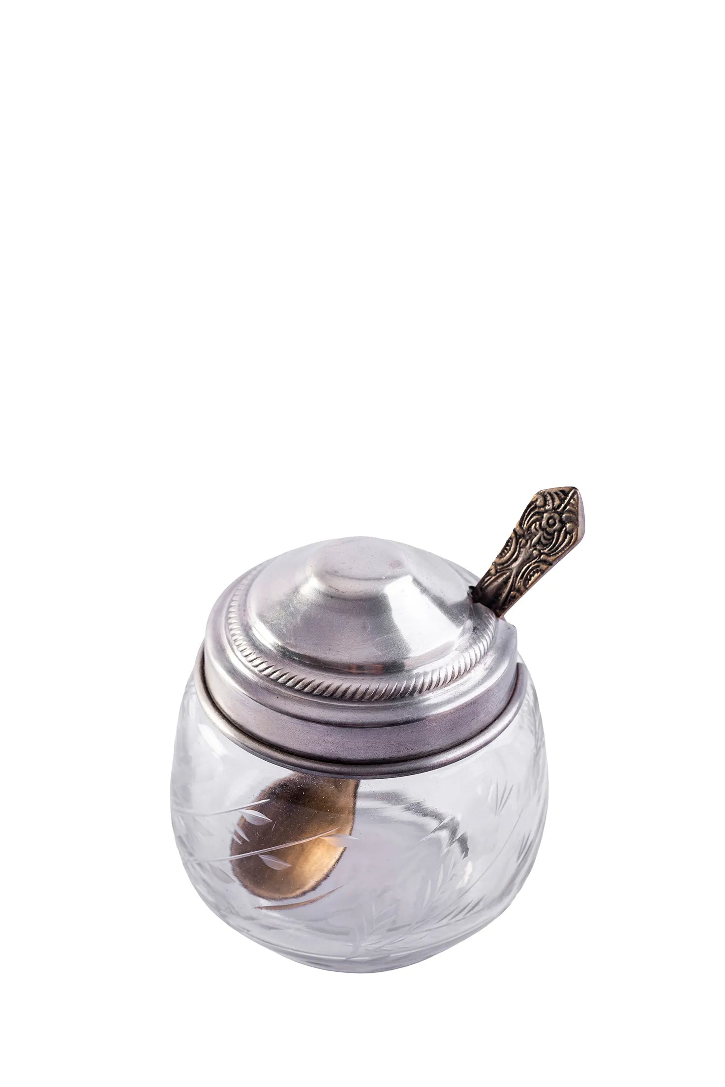 BOWL CUT GLASS WITH SPOON