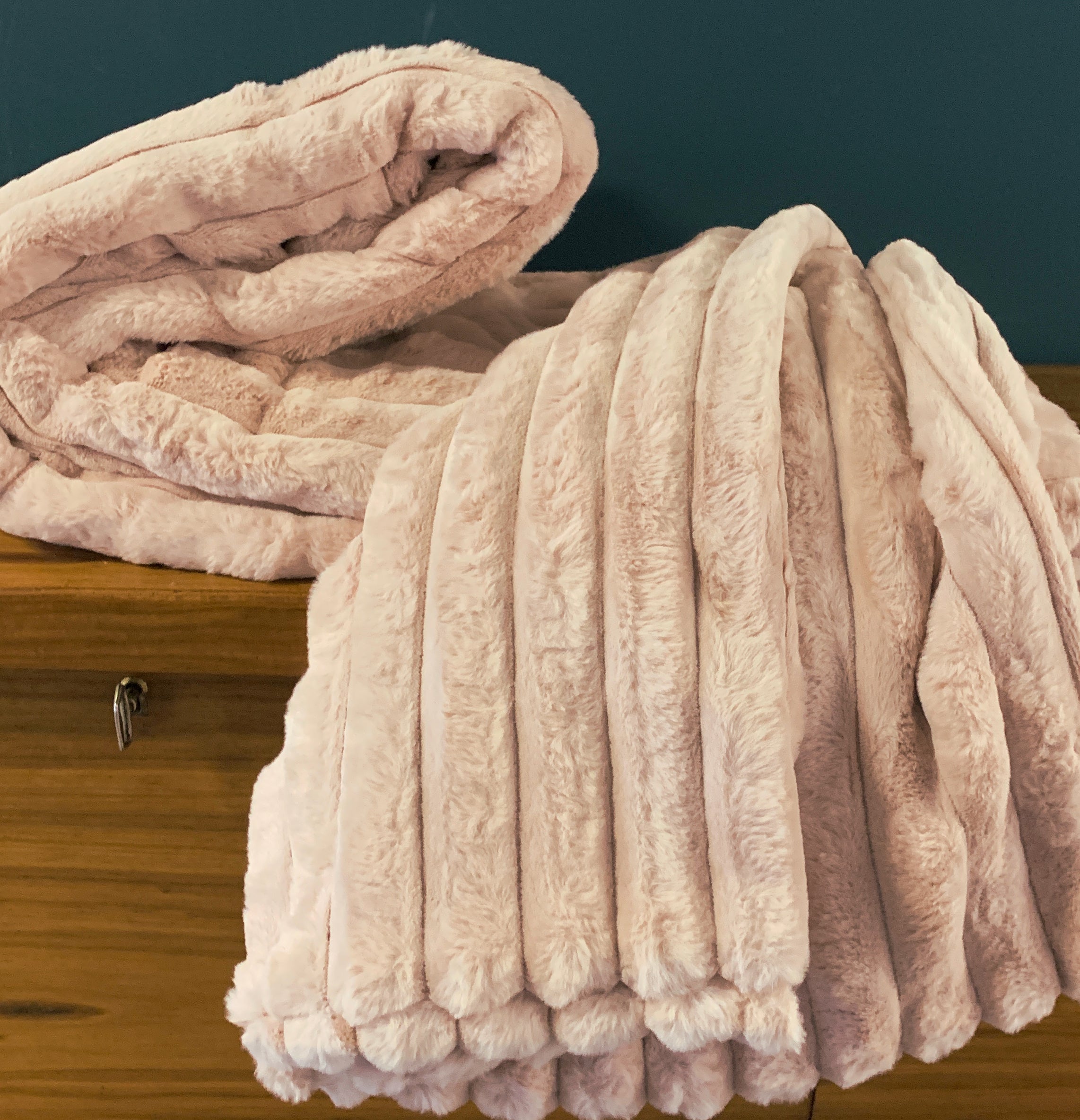 Fluted Faux Fur Throw in Blush