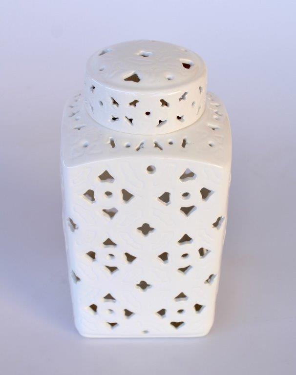 Medium Cut-Out White Square Ginger Jar