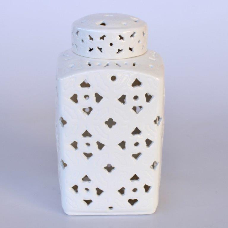 Medium Cut-Out White Square Ginger Jar
