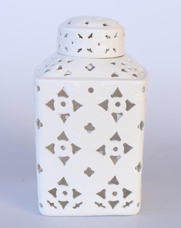 Large Cut-Out White Square Ginger Jar