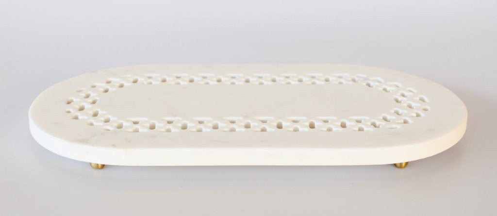 WHITE CUT-OUT OVAL MARBLE BOARD ON FEET