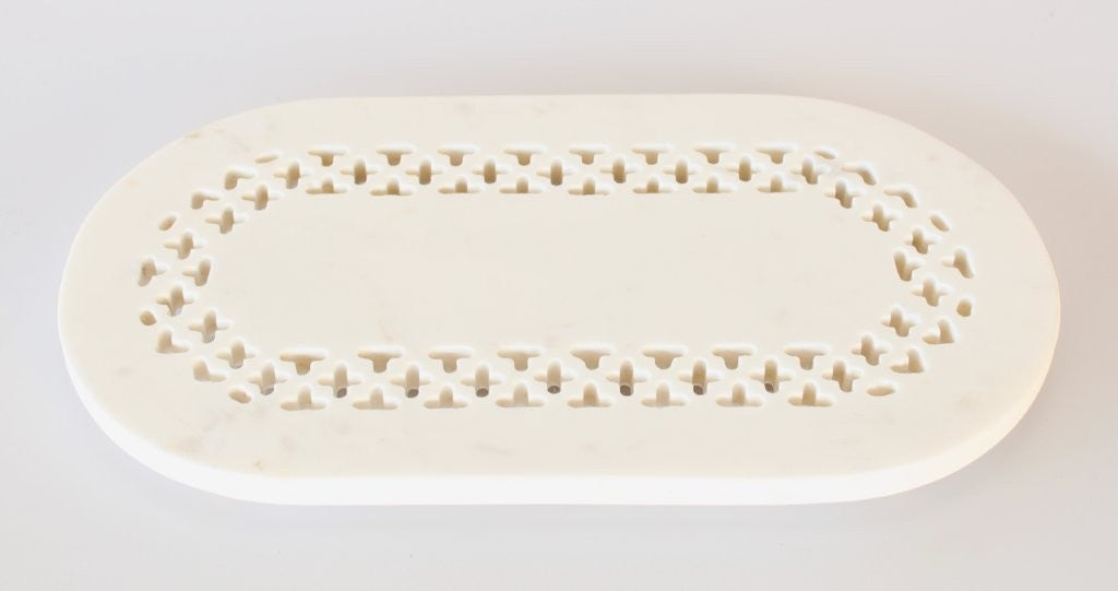 WHITE CUT-OUT OVAL MARBLE BOARD ON FEET