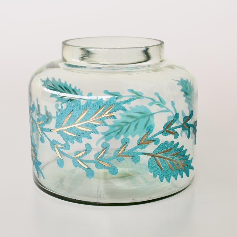 Turquoise and Gold Etched Vase