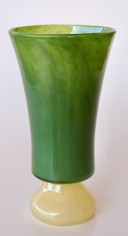 Tall Green and Yellow Glass Vase