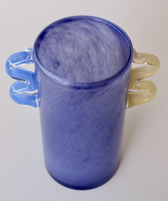Purple Glass Vase with Purple and Blue Handles