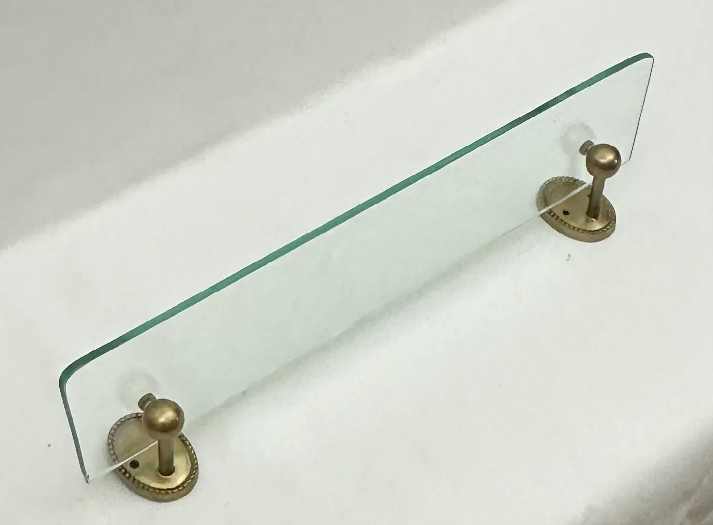 Antique Brass Beaded Oval Glass Shelf