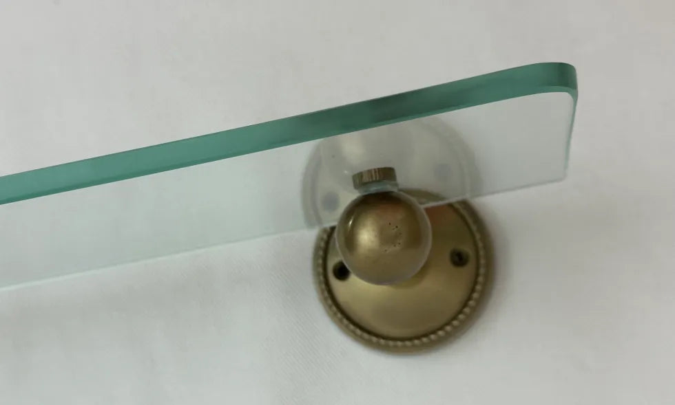 Antique Brass Beaded Round Glass Shelf