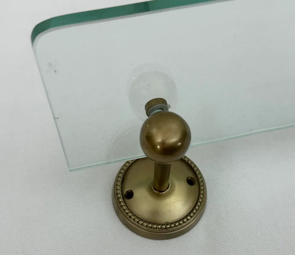 Antique Brass Beaded Round Glass Shelf