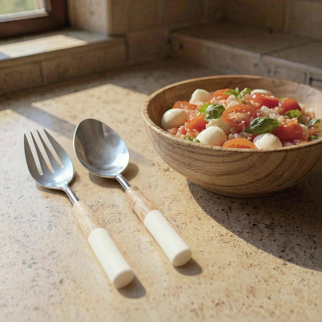 Goa Salad Servers - Wood and Ceramic