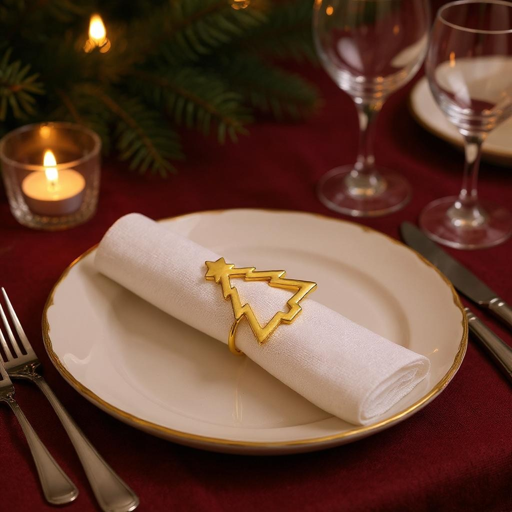 Napkin Rings 8pc Set - Christmas Tree Gold