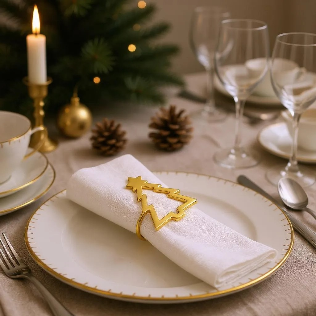 Napkin Rings 8pc Set - Christmas Tree Gold