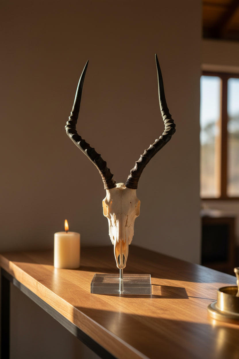 Mounted Impala Full Skull on Clear Perspex Base