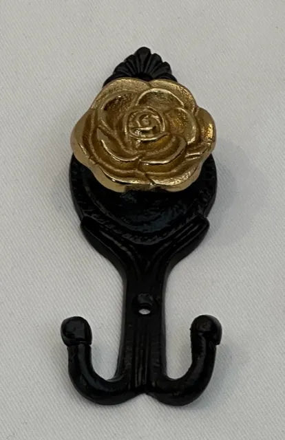 Matte Black & Antique Brass Rose Hook - NetDécor 