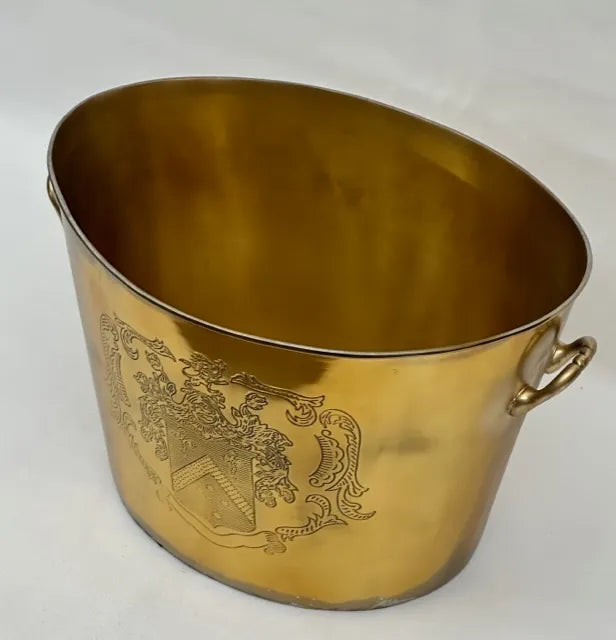 Antique Brass  Oval Wine Cooler with Crest - NetDécor 