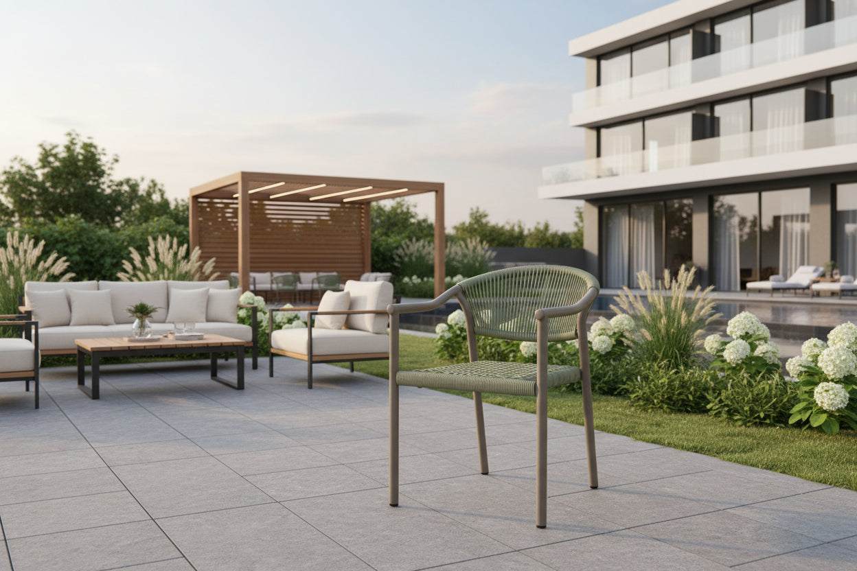 Green chair with beige frame on a white background