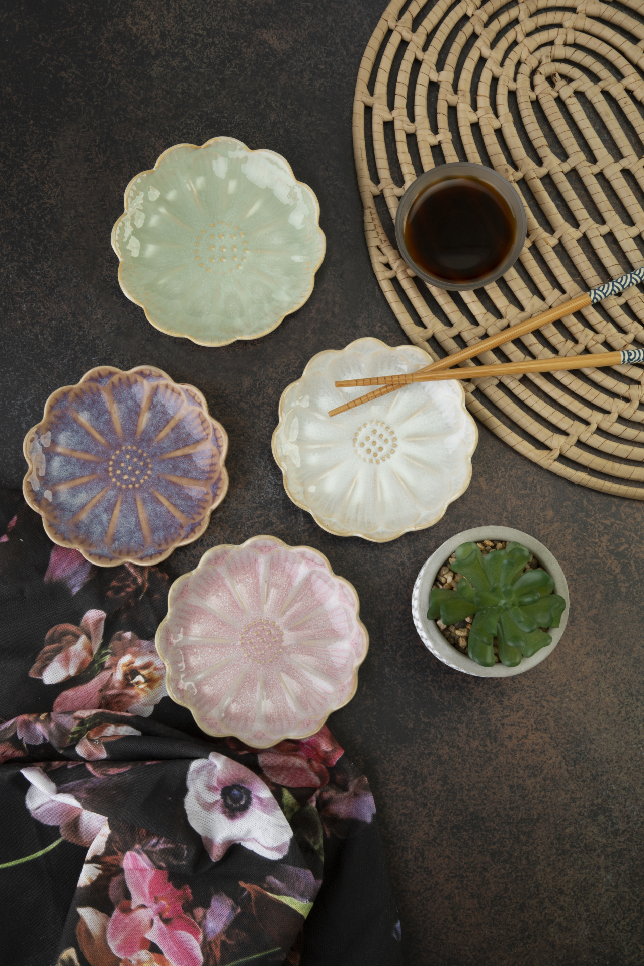 Japanese Lotus Dipping Dishes 4pc Option 2