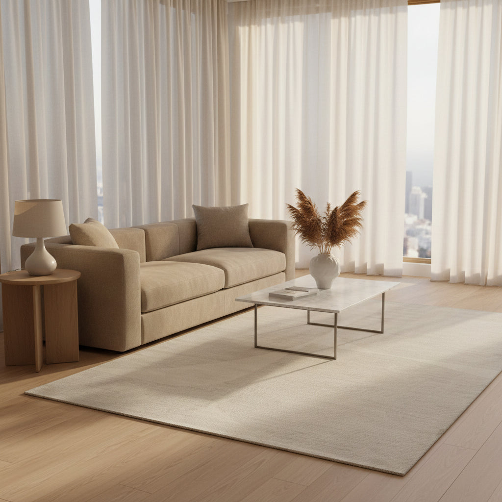 Rectangular area rug with a gradient design on a white background