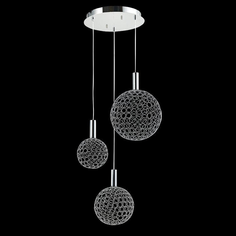 LED Trio Round Metal Ring Pendant - Chrome
