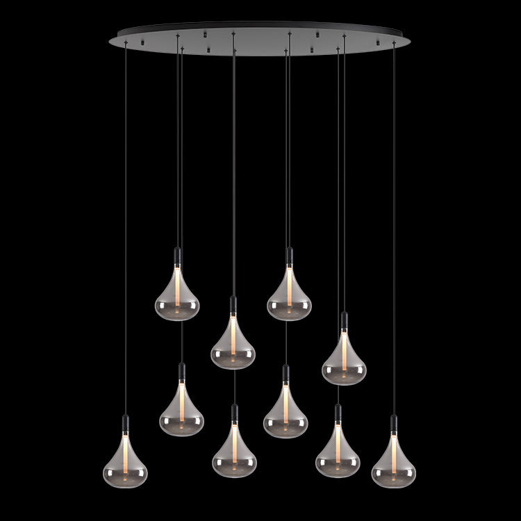 230v 25W LED Cape Grape Smoke Glass Pendants on Oval Plate