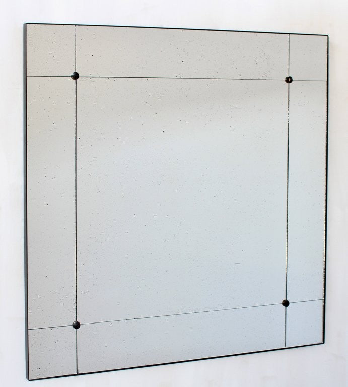 Large Square Vintage Mirror Black Metal Frame