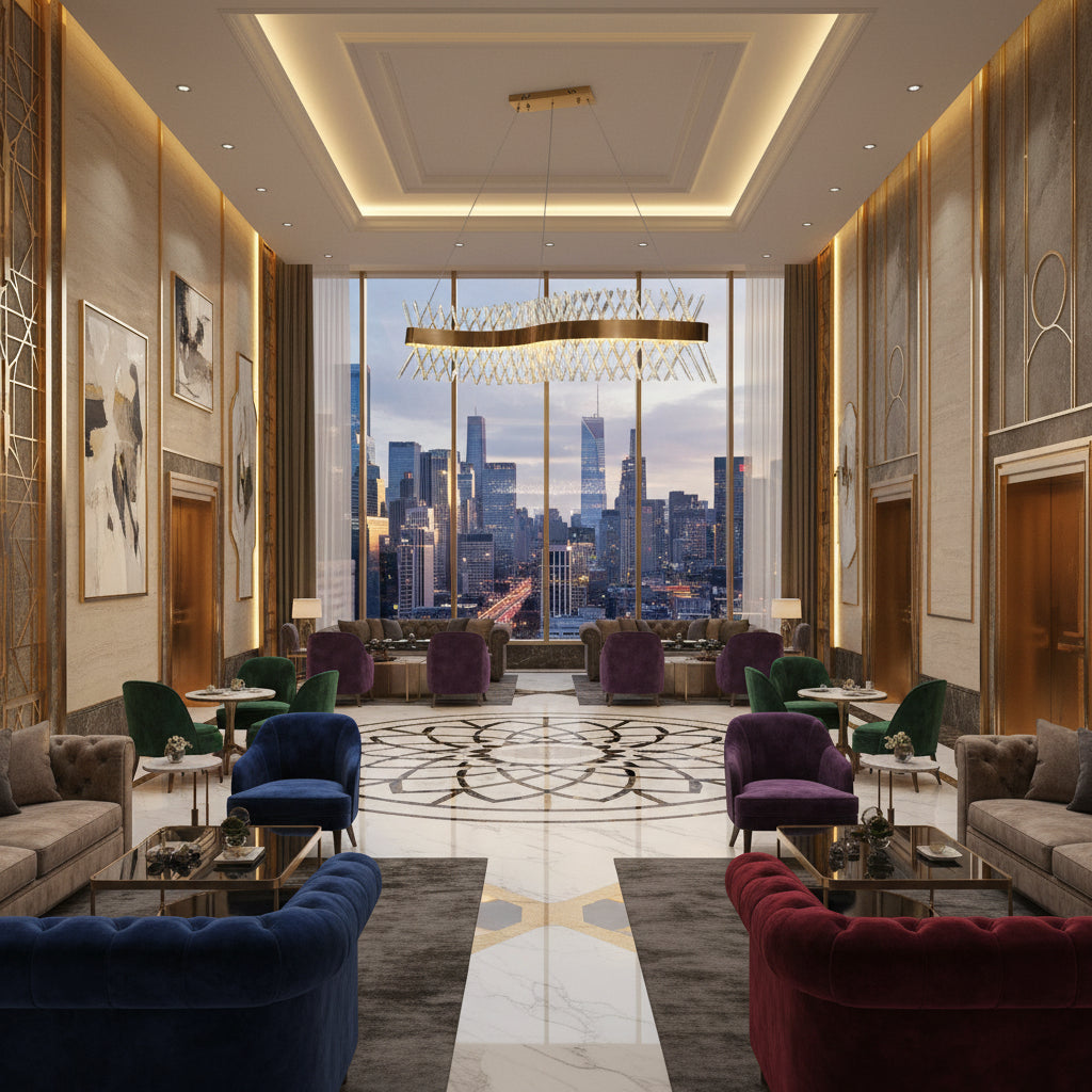 Modern chandelier with geometric design on a black background